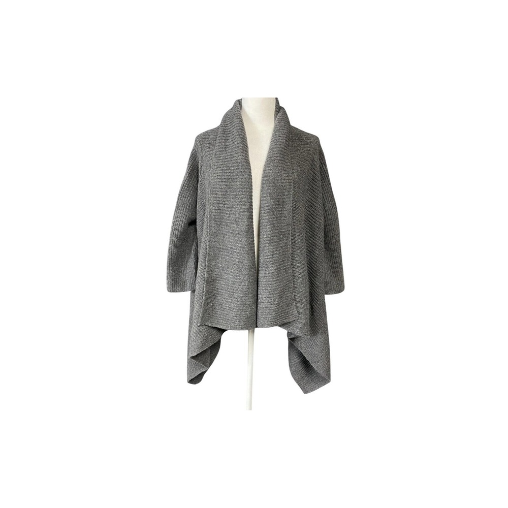 Forte Cashmere Sweater Cardigan Womens 1 Gray 100% Cashmere Open Front Draped
